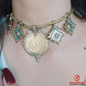 Vintage Afghan Coin Necklace & Earrings Set: Kuchi Boho Jewelry